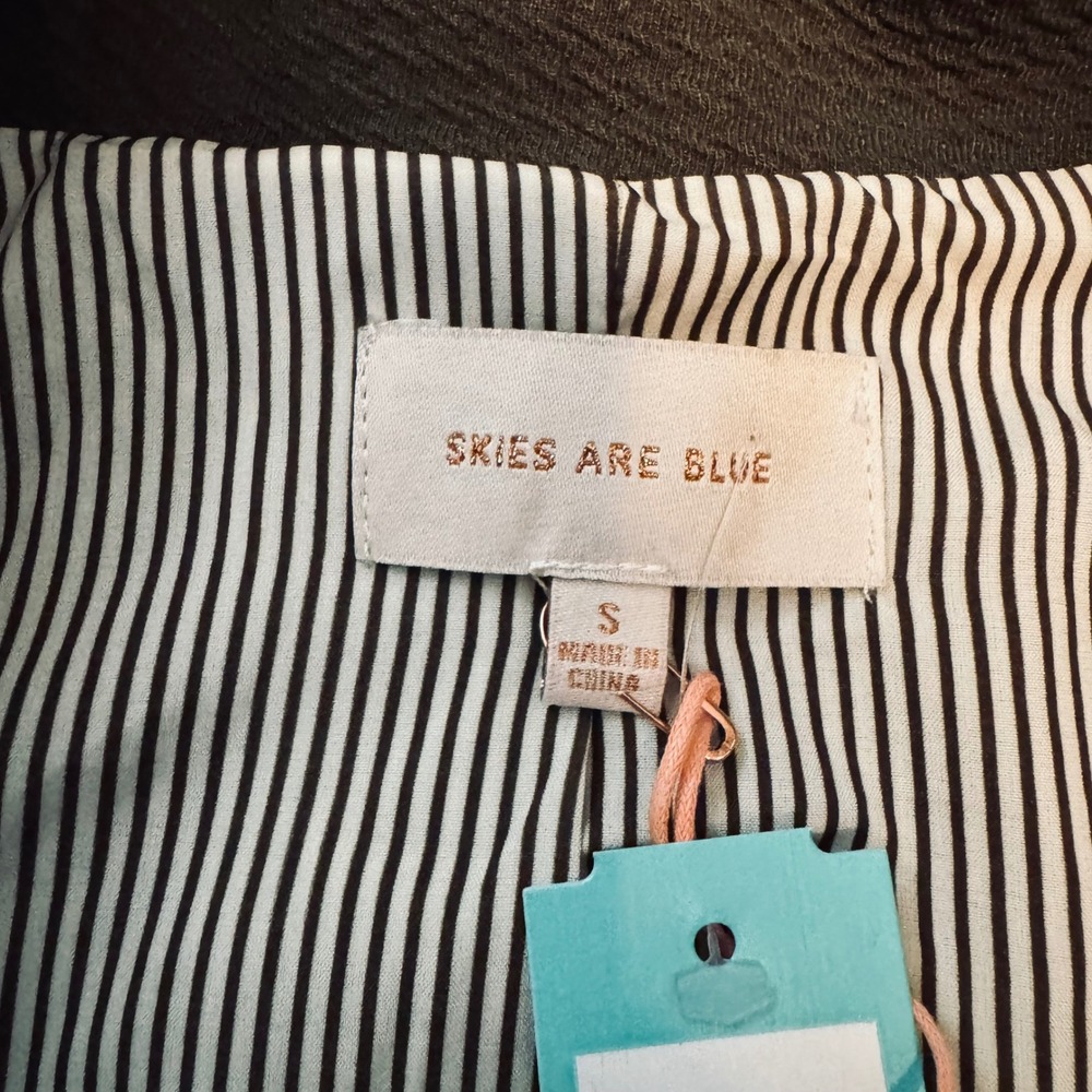 NWT Skies Are Blue Olive Green Textured Blazer OpenFront Striped Cuff Sz Small - Picture 6 of 8